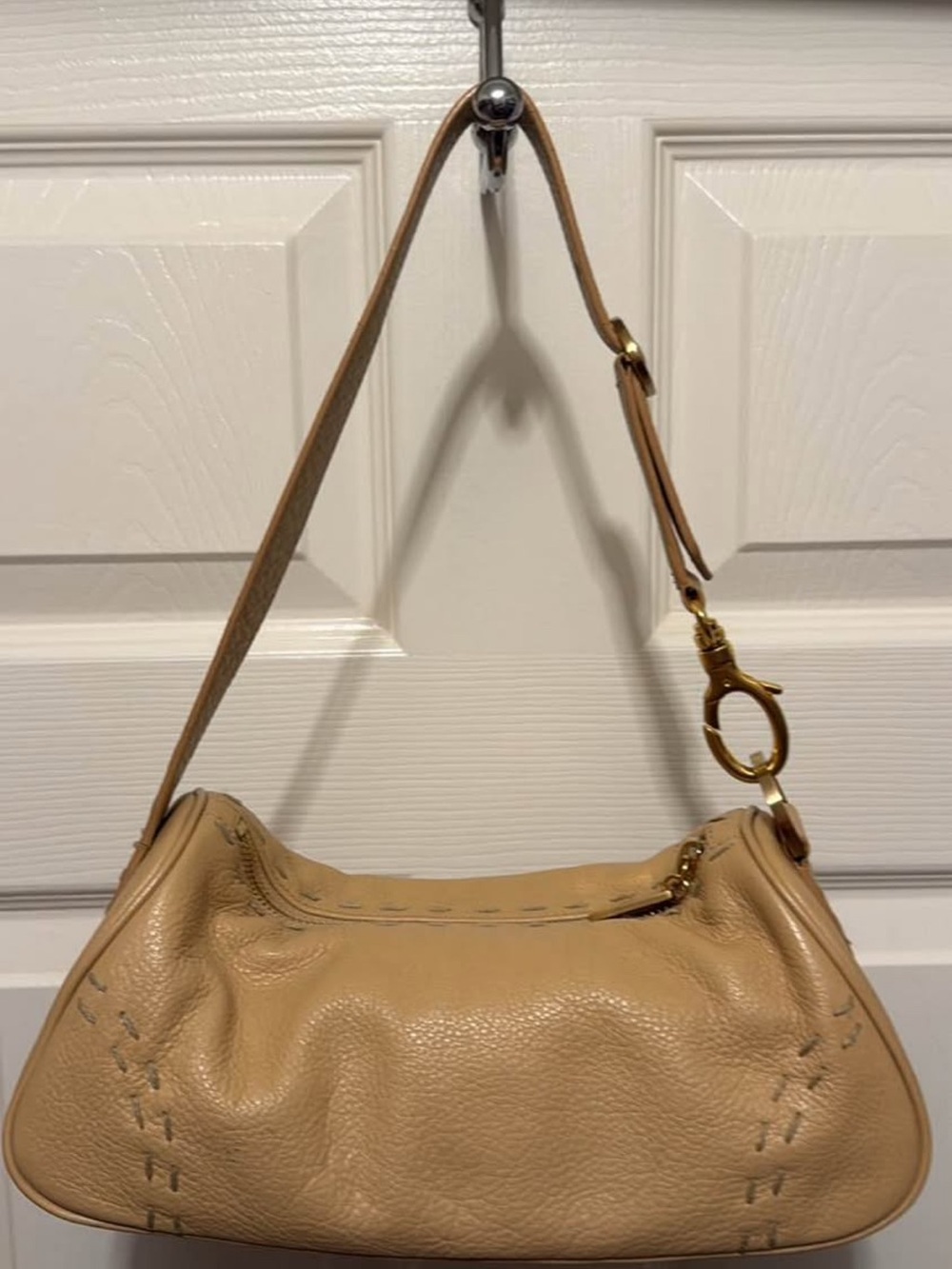 Vintage Sigrid Olsen Pebbled Tan Leather Shoulder Bag with Gold Hardware - Picture 2 of 4